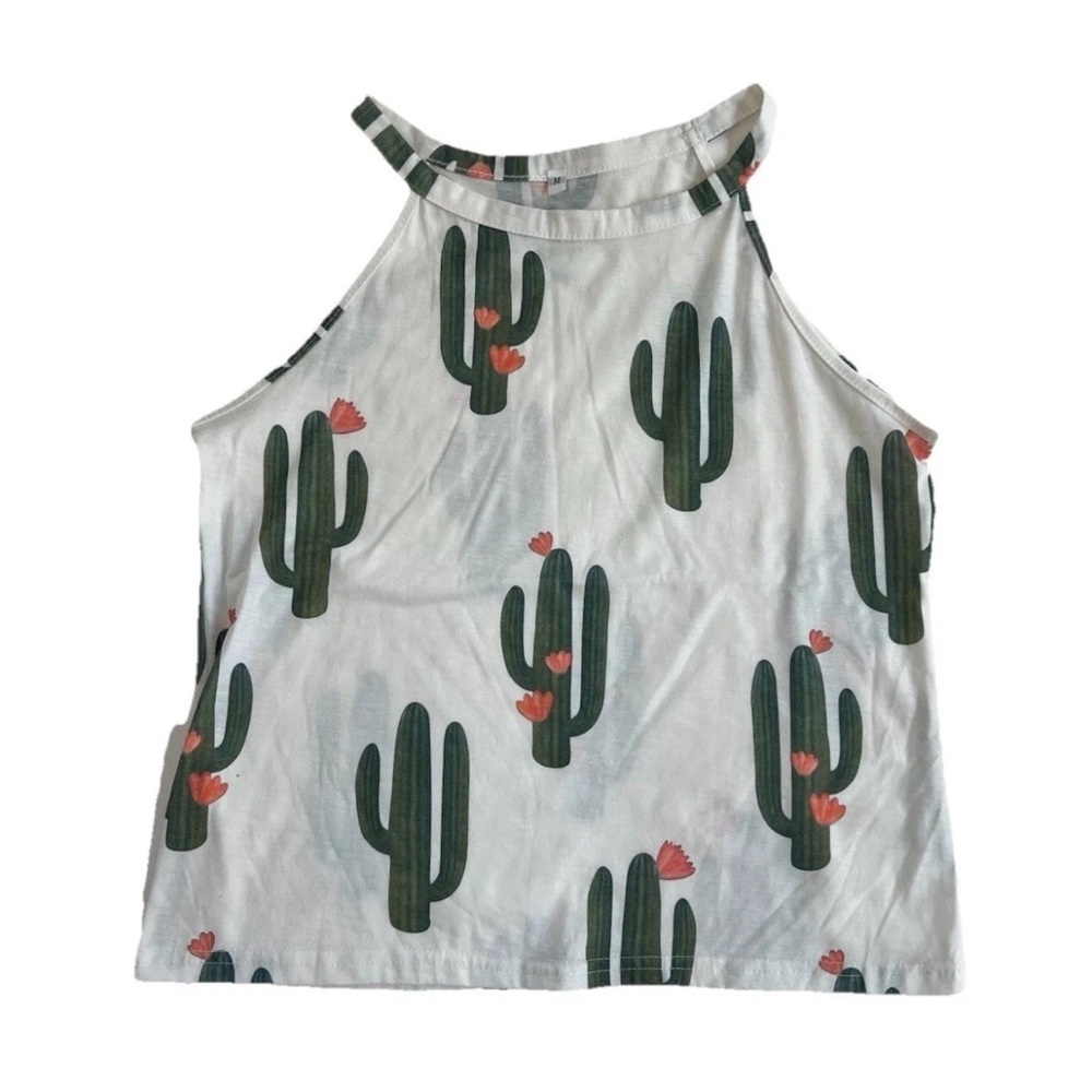 Women’s Cactus Tank Top M Casual Desert Festival Boho Summer Tropical Vacation